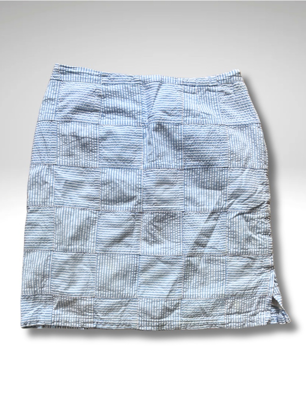 VTG Cape Madras Seersucker Patchwork Mini Skirt Blue White Preppy Coastal Size 0